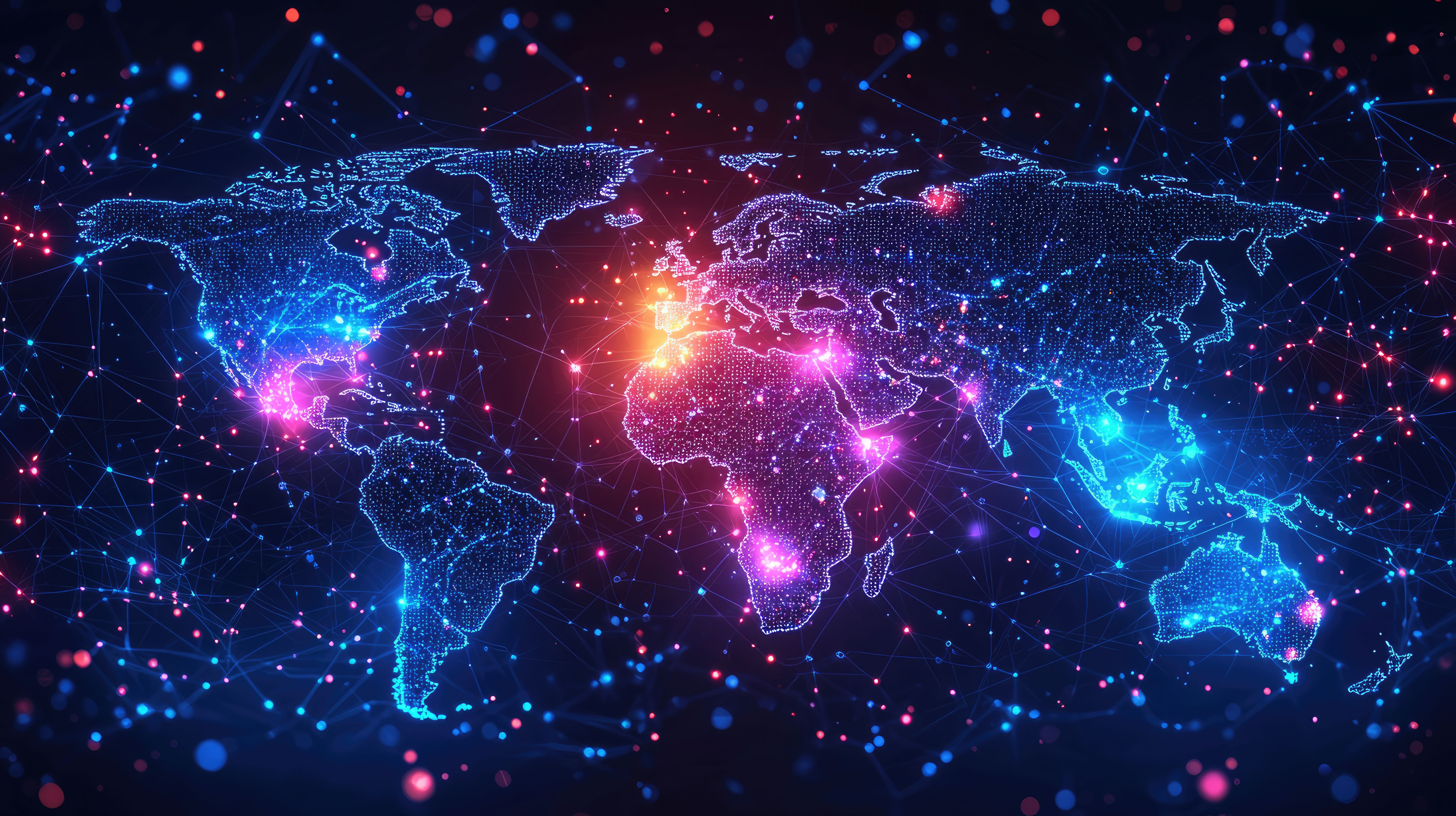 Digital World Map Global Network Background